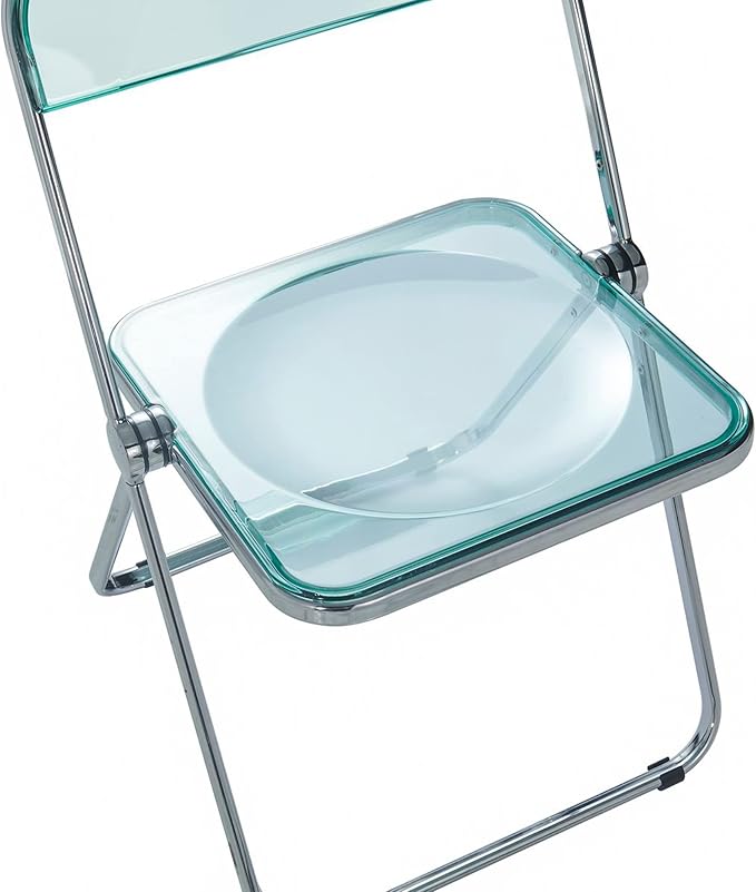LeisureMod Lawrence Modern Clear Acrylic Folding Chair with Metal Frame, Space-Saving Transparent Seating for Dining Room, Home Office, Bedroom, Vanity or Small Spaces, (Jade Green, Set of 4)