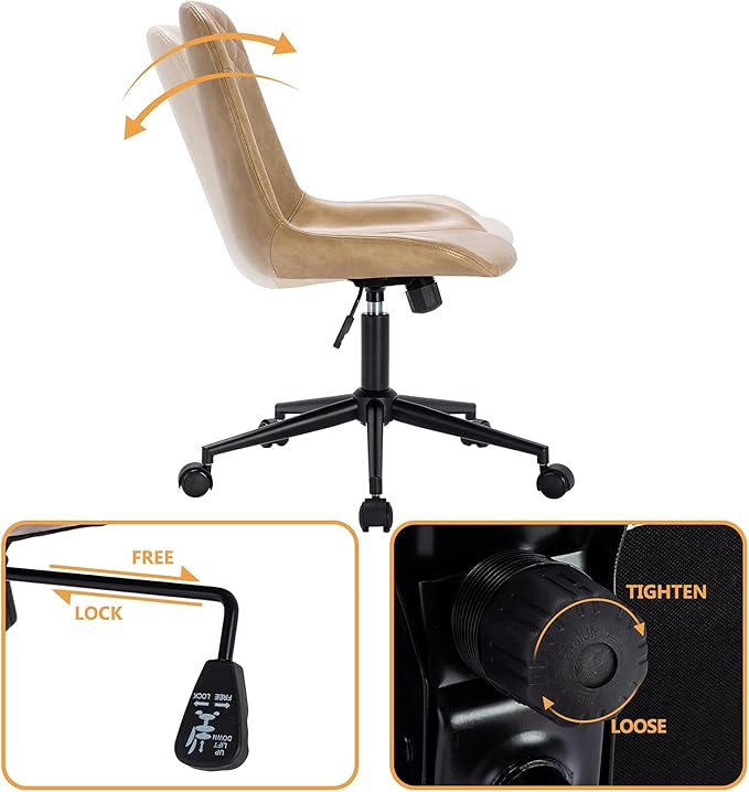 DUHOME Modern PU Leather Office Chair Desk Chair Swivel Computer Chair Camel