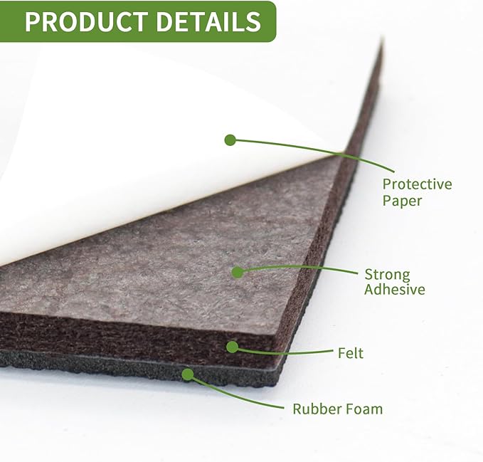 COVERCORNER Non Slip Furniture Pads 60 PCS 1'' Square - Anti Slip Furniture Pads - Self Adhesive Rubber Feet Furniture Feet - Chair Leg Floor Protectors - Keep Furniture in Place