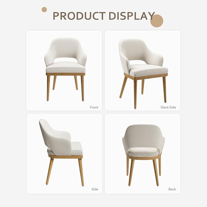 MALOL Wooden Dining Chairs Set of 6, Modern Fabric Upholstered Dining Room Chair, Kitchen Side Chairs, Farmhouse Dinner Chair with Open Back for Kitchen, Beige