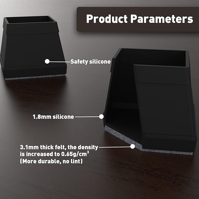 Uukyttrium 16pcs Square Silicone Chair Leg Floor Protectors.(1-1/2" Black Large).