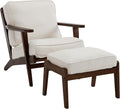 chairus Mid-Century Modern Accent Chair with Ottoman Linen Fabric Upholstered Living Room Chair for Bedroom Reading Room Lounge with Arm & Solid Wood Frame, Fabric Beige