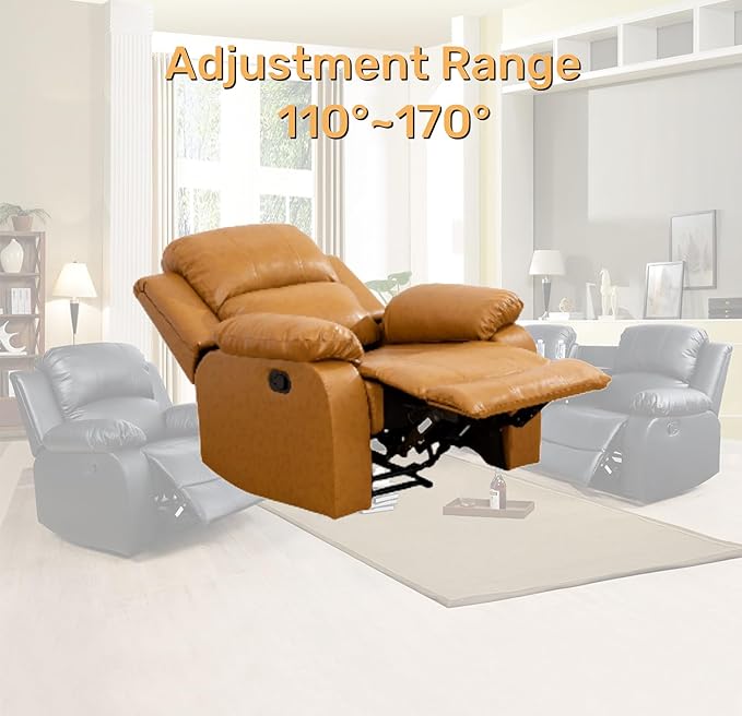 Caberryne Leather Recliner Chair for Living Room Furniture Set,Ginger Leather Reclining Couch for Small Space/Rv, Wall Hugger Single Recliner/Home Theater Chairs for House/Office(Chair)