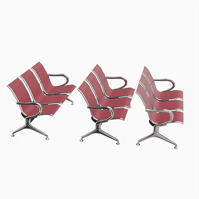 Kinfant 3-Seat Waiting Room Chair - Office Guest Reception Chairs with Ergonomic Backrests, Airport Waiting Bench with Armrests, Metal Waiting Furniture for Hospital, Bank (Dark Red, Set of 3)
