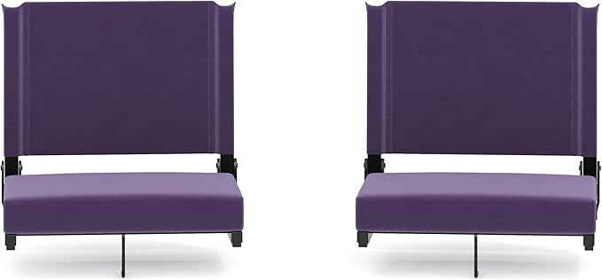 Flash Furniture Grandstand Portable Stadium Seats for Bleachers or Benches, Folding Padded Stadium Chairs with Handle, Pack of 2, 500 lb. Weight Capacity, Dark Purple