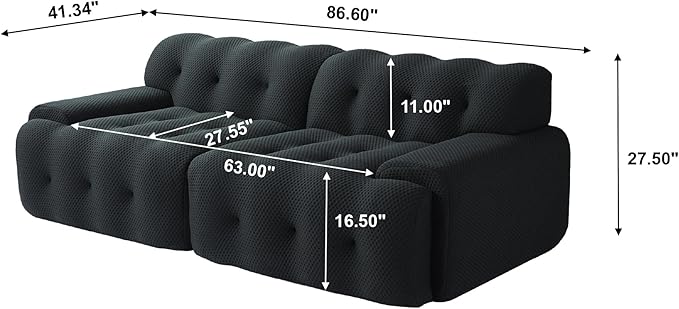 86.6inch Modular Sectional Couch,Oversized Loveseat Sofa, 3D Mesh Fabric Comfy Cloud Sofa Couches, Curved Couch for Living Room, Office, Apartment,No Assembly Required (Black, 86.6")