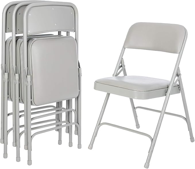 OEF Furnishings OEF1200 Series Premium Heavy Duty Vinyl Padded Folding Chairs, Commercial Grade 500 lb Capacity (4-Pack, Warm Gray)