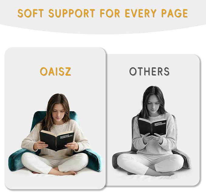 OAISZ Reading Pillow for Sitting in Bed Adult, Reading Pillow with Shredded Memory Foam, Bed Pillow with Washable Cover, Back Pillow Sitting Up with Extend Arms, Prussian Blue, X-Large