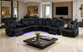 Dekmxas Power Reclining Sectional Sofa, Leather Power Recliner Sofa Set for Living Room, Black Breathing Leather Sectional Reclining Couches Set with LED Light/Cup Holder/USB Port for Home Theater