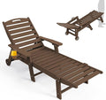 Ciokea Outdoor Lounge Chair HDPE Chair with Rolling Wheels & Cup Holder, 5 Position, Deck, Pool, Dark Brown