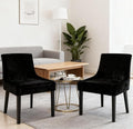 Dining Chairs Set of 2, Upholstered Corduroy Dining Room Chair with Wood Legs, Mid-Back Padded Kitchen Side Chairs for Dining Room, Black
