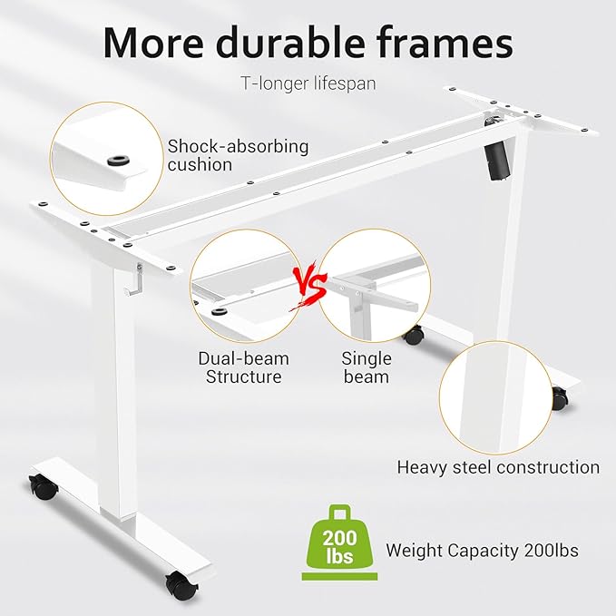 farexon Electric Standing Desk Adjustable Height, 63x24 Inches Stand up Desk with Rolling Wheels, Mouse Pad,Home Office Writing Gaming Computer Workstation Table(White)