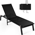 Aluminum Chaise Foldable Patio Lounge Chair Outdoor, Metal Deck Lounger Adjustable 5-Position Recliner Pool Chase Breathable Full Flat Outside Sun Tanning Chairs for Beach/Poolside/Lawn(Black, 1 Pack)