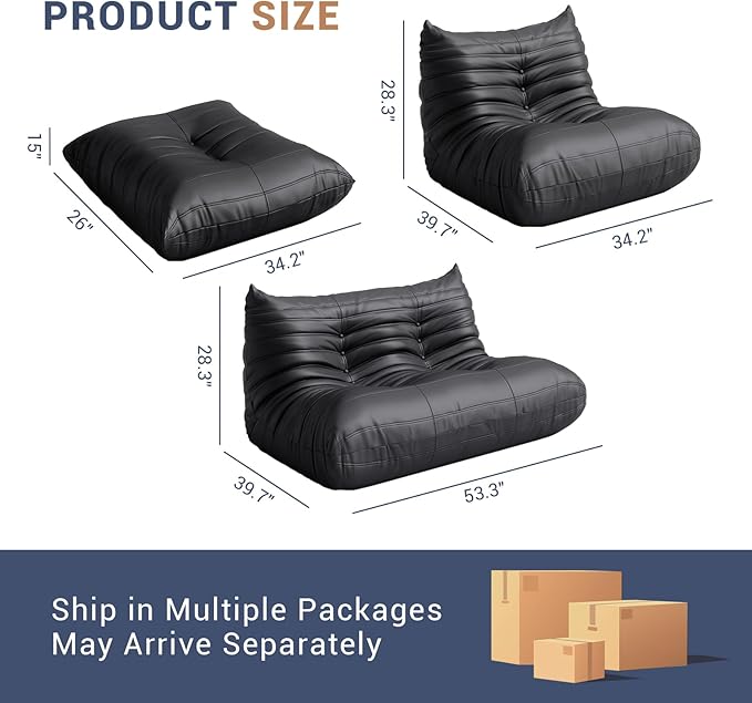 Bean Bag Chair Fireside Chair Lazy Floor Sofa, Faux Leather Giant Corner Bean Bag Sofa, High-Resilience Memory Foam Armless Foam Lounger Tatami Recliner Couch for Living Room Bedroom Dorm Office