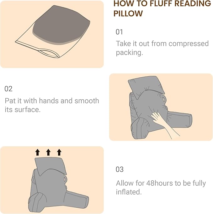 Unisakey Portable Reading Pillows with Headrest for Bed Sitting Up(Light Grey Oeko-Tex), Velvet Back Pillow with Arms & Pockets for Adults, Support Memory Foam Bed Pillow for Dorm/Watching/Gaming