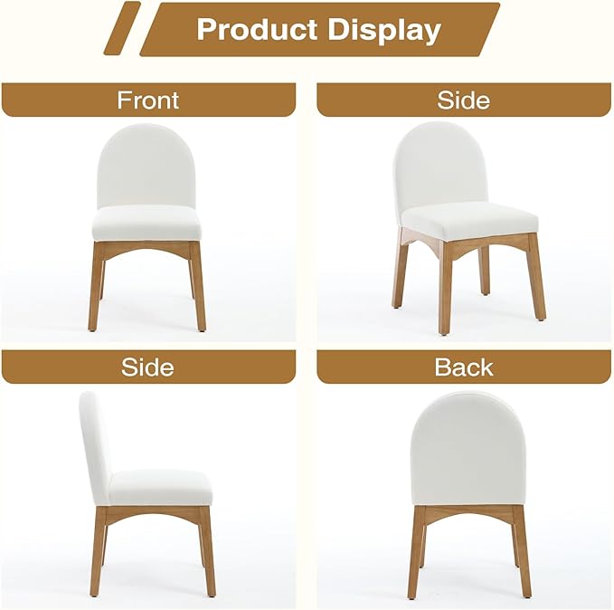 HNY Mid Century Modern Dining Chairs Set of 2, Linen Fabric Upholstered Dining Room Chairs Armless Kitchen Chairs with Solid Rubberwood Legs, Accent Side Chairs for Living Room, Beige