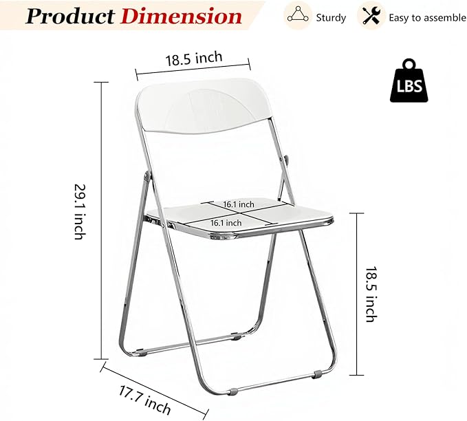 Folding Chair 2 Pack Acrylic Foldable Portable Plastic Chair,Easy to Use and Store Comfortable Portable Party Chairs for Home,Office,Party,Comfy
