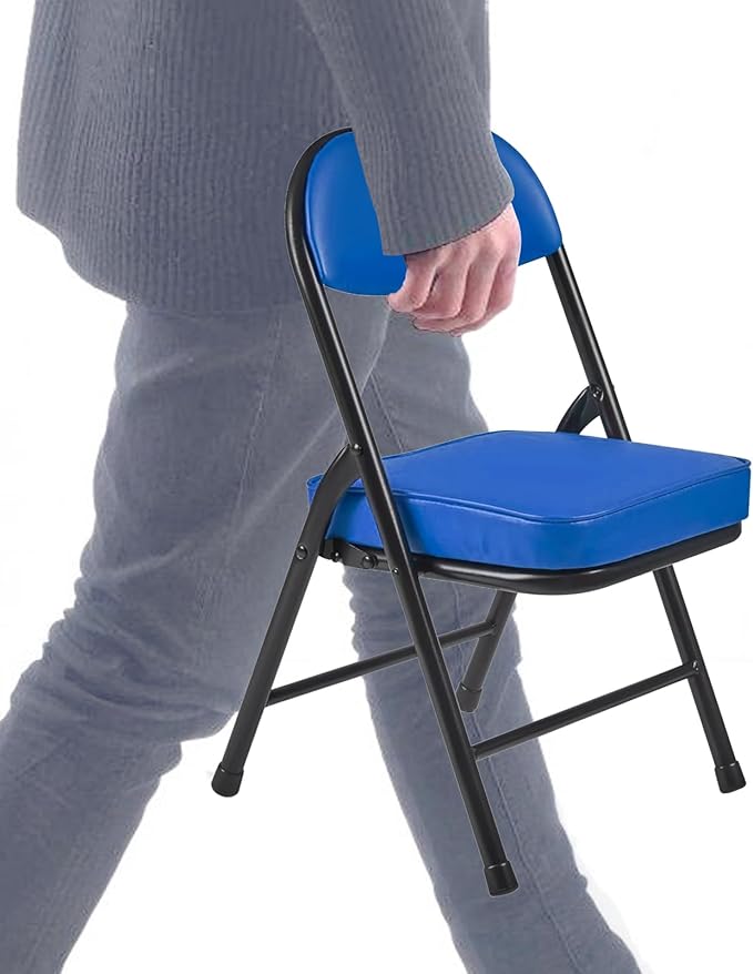 fusehome Mini Padded Folding Chairs, Garage Stool, Portable Camping Chair with Cushion, Lightweight Lawn Chair, for Outdoor Sports Events, Patio, Fishing, Hiking, Hunting, Picnic, Beach (Blue)