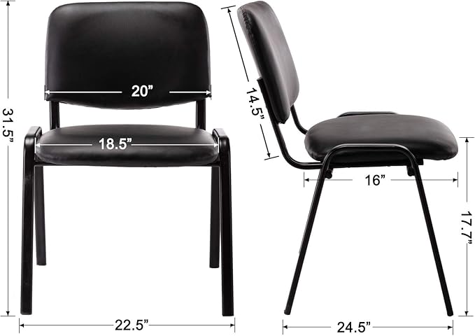 Black Comfort Office Waiting Room Stackable Chairs no Arms, PU Ergonomic Reception Chairs Set of 5, Conference Desk Guest Chair for Meeting Room, Lobby, Events, Hall, Training Room