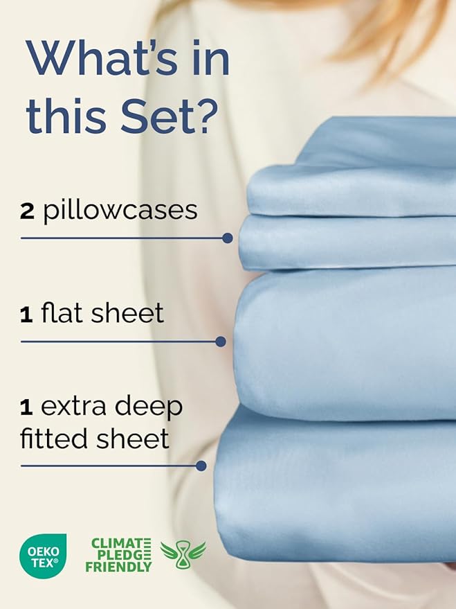 Extra Deep Pocket Full Sheets - 4 Piece Breathable & Cooling Bed Sheets - Hotel Luxury Bed Sheet Set - Soft, Wrinkle Free & Comfy - Easily Fits Extra Deep Mattresses - Deep Pocket Sky Blue Sheets Set