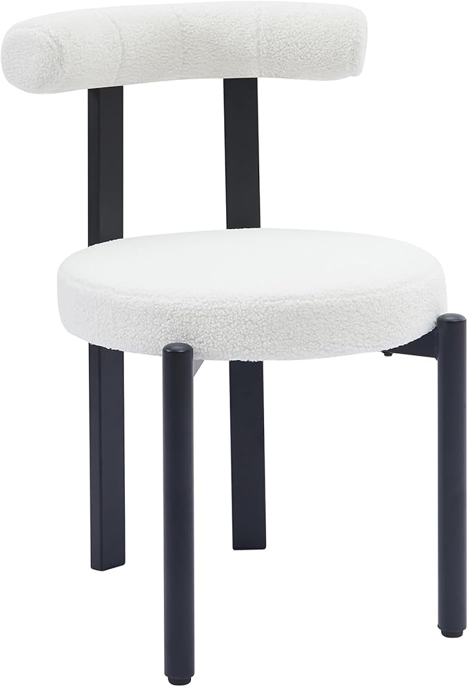 Kiztir Dining Chairs Set of 4, Modern Boucle Dining Chairs with Curved Backrest and Black Metal Legs, Upholstered Teddy Dining Room Chairs for Kitchen, Living Room, Bedroom (Beige)