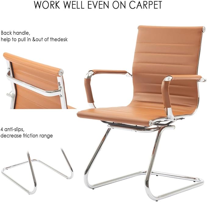 DM Furniture No Wheels Reception Chairs Leather Conference Chairs Back Support Heavy Duty Office Guest Chair, Set of 2 (Terracotta)
