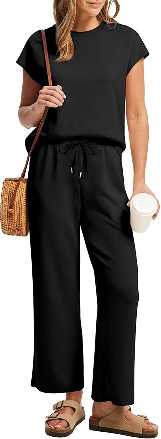 Sampeel Two Piece Sets for Women Summer Vacation Outfits Cap Sleeve Tops Lounge Matching Sets Clothing Beach Fashion Clothes