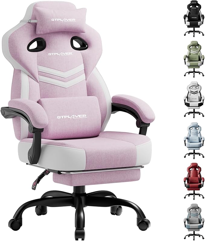 GTPLAYER Gaming Chair, Computer Chair with Footrest and Lumbar Support for Adults, 360°-Swivel Big & Tall Reclining Seat for Office or Gaming, Valentines Day Gift (Pink)