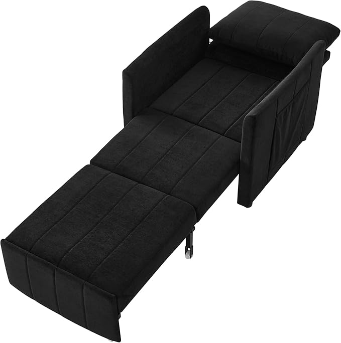 Merax 3-in-1 Convertible Sofa Bed Chair,Singe Pull Out Sleeper Couch with 5-Position Adjustable Backrest, Side Pockets and a Storage Basket, Fold Out Single Armchair, Black