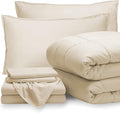 Bare Home Bed-in-A-Bag 7 Piece Comforter & Sheet Set - Full - Goose Down Alternative - Ultra-Soft 1800 Premium - Bedding Set (Full, Sand/Sand)