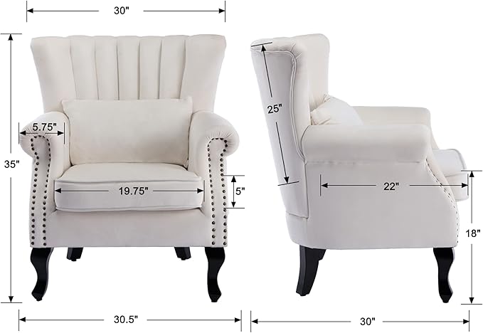 chairus Mid-Century Modern Accent Chair Comfy Single Sofa Chair Channel Back Armchair with Small Pillow for Living Roon Bedroom Club - Velvet, Cream