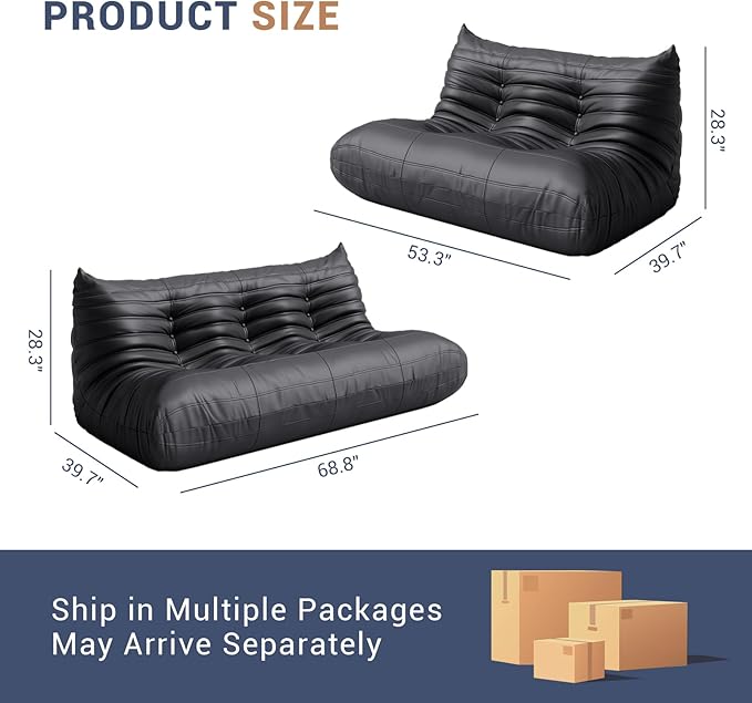 Fireside Chair Lazy Floor Sofa Set, Cozy Memory Foam Bean Bag Chairs, Faux Leather Giant Bean Bag Chair Sofa, Armless Foam Couch Lounger Tatami Recliner for Living Room Bedroom Dorm Office