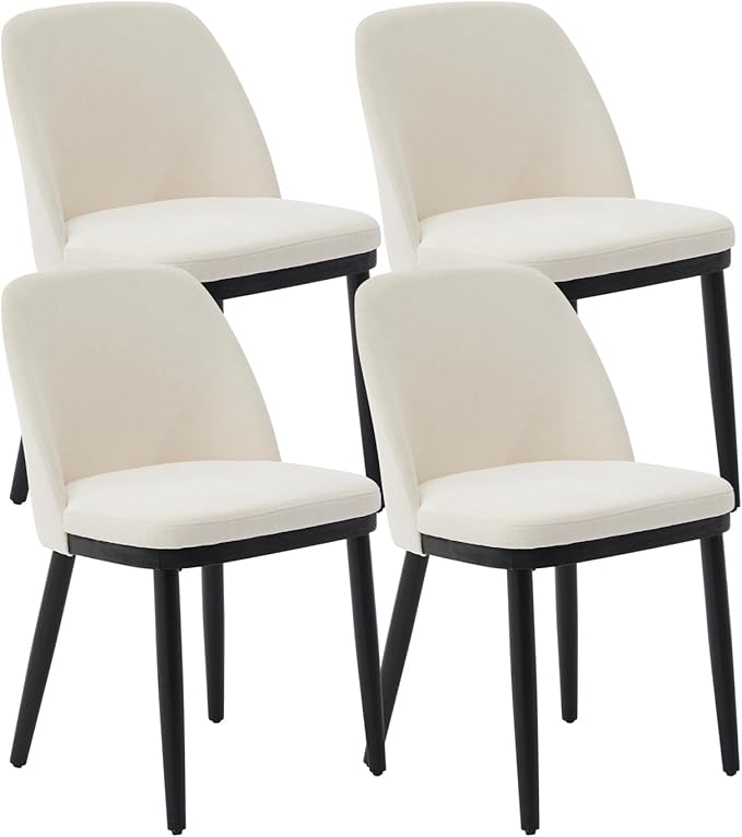 ElfinAura Dining Chair Set of 6, Modern Upholstered Kitchen Chair, Dining Room Chair with Wooden Legs, Accent Chair for Kitchen, Dining Room, Living Room, Beige