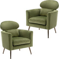 DM Furniture Velvet Accent Chair Set of 2 Comfy Living Room Chair Slipper Chair Mid Century Single Sofa Arm Chair with Golden Legs and Pillow for Bedroom/Guest Room, Olive Green