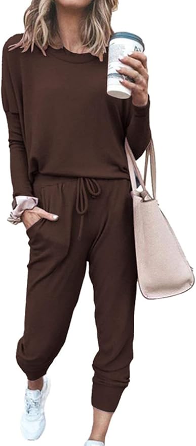PRETTYGARDEN Women Fall 2 Piece Lounge Outfit Long Sleeve Tops High Waisted Jogger Pants Set Spring Travel Clothes Tracksuit