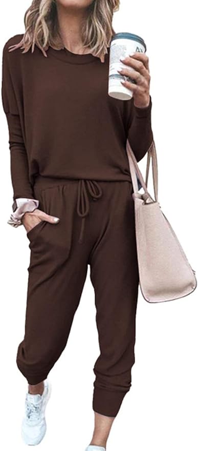 PRETTYGARDEN Women Fall 2 Piece Lounge Outfit Long Sleeve Tops High Waisted Jogger Pants Set Spring Travel Clothes Tracksuit