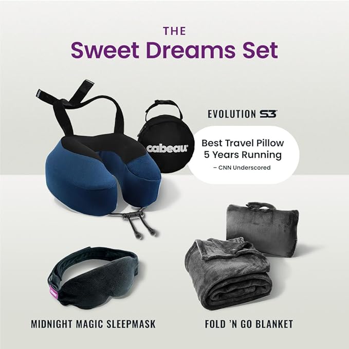 Cabeau Evolution S3 Travel Pillow – Straps to Airplane Seat – Ensures Your Head Won’t Fall Forward – Relax with Plush Memory Foam – Quick-Dry Fabric Keeps You Cool and Dry (Indigo)…