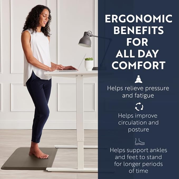 KANGAROO Thick Ergonomic Anti Fatigue Mats for Kitchen Floor, 48x20, Cushioned Standing Office Desk Mat, Waterproof Scratch Resistant Topside, Supportive All Day Comfort Padded Foam Rugs, Cappuccino