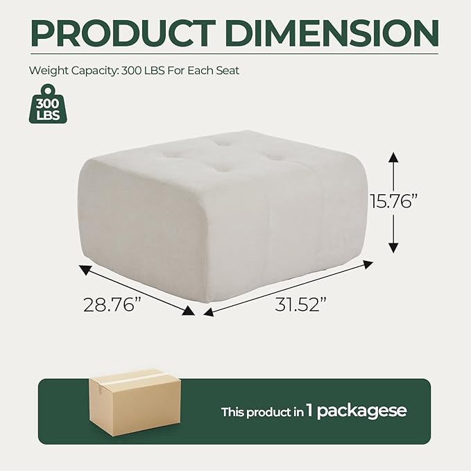 YAAREE Cloud Ottoman, Modern Boneless Modular Footstool for Modular Sectional Couch for Living Room, No Assembly, Beige