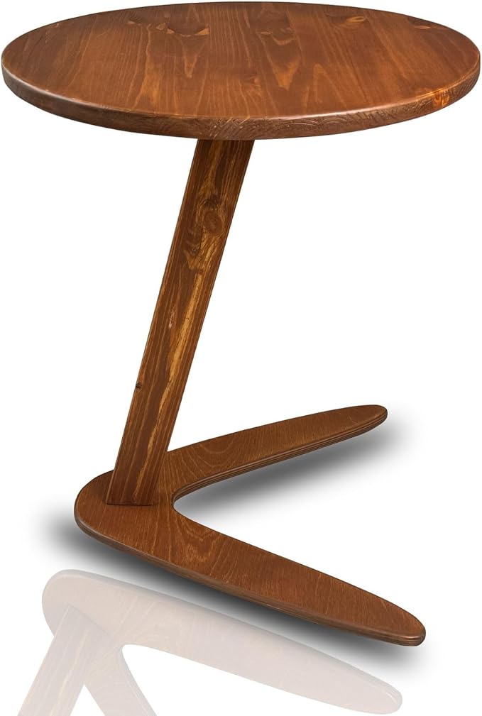 C-Shaped Handmade End Table, Side Table for Couches, Sofa Tables Slide Under Couch for Living Room, Over Couch TV Tray Table for Small Spaces (Large, Chestnut)