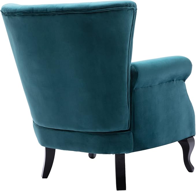 Janoray Mid Century Modern Accent Chair Upholstered Armchair Comfy Velvet Fabric Single Sofa with Tufted Wingback for Small Spaces Bedroom Living Room, Teal