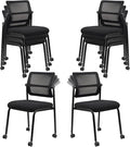 CLATINA 8PK Mesh Stacking Office Desk Chairs with Wheels, Portable Stackable Bulk Waiting Room Armless Chair with Adjustable Back & Fabric Seat for Guest Lobby Side School Church Conference Break