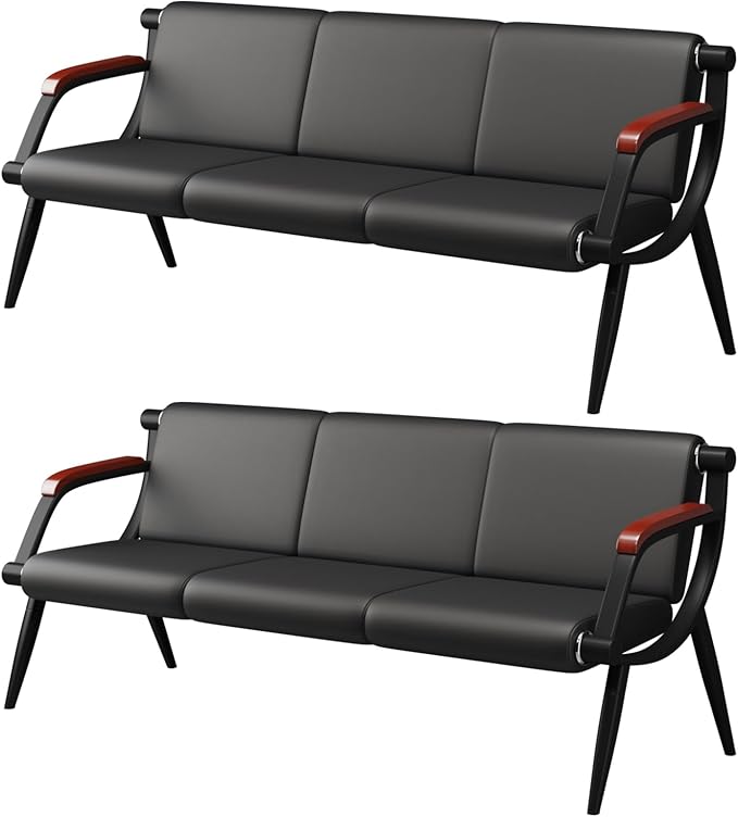wonline Waiting Room Bench, Office Furniture Reception Chairs with Arms, Office Guest Chairs Set of 2, Leather Chairs is Suitable for Clinic,Airport,Hospital,Barber,Salon,Bank-3 Seat(Blank,2pcs)