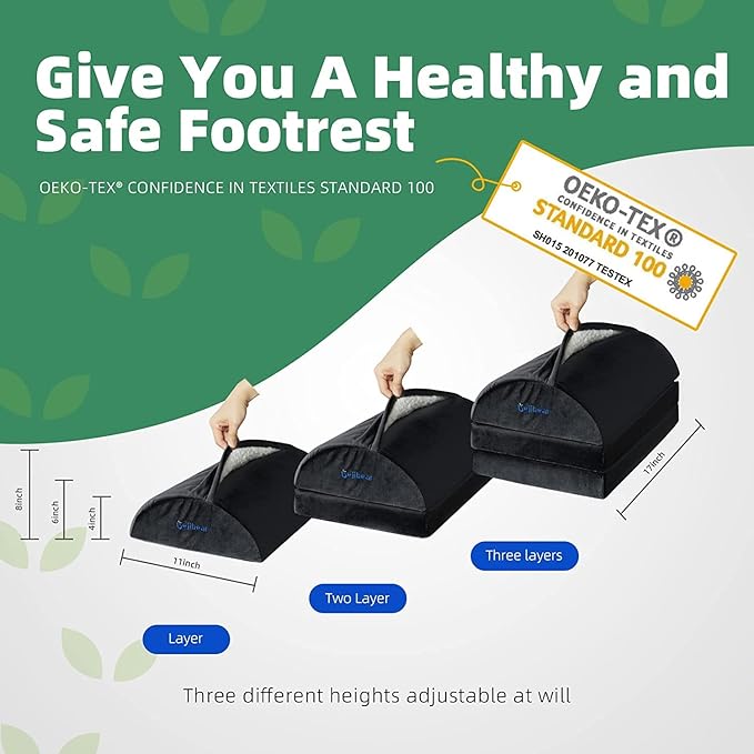 Ergonomic Foot Rest for Under Desk, Relieves Back Pain & Improves Posture with Adjustable Angle, 3-Level Firmness Memory Foam Foot Stool for Office Chair, Black