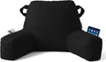 Unisakey Portable Comfy Reading Pillows for Bed Sitting Up(Black Oeko-Tex), Velvet Back Pillow with Arms & Pockets for Adults, Support Memory Foam Bed Pillow for Dorm/Reading/Watching/Gaming