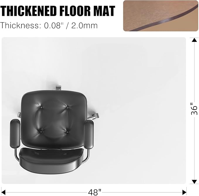 Chair Mat for Hard Floors, tixpol 36" x 48" Office Chair Mat for Hardwood Floor, 0.08" Thicker Non-Slip Hard Floor Protector Desk Mat for Home, Vinyl Floor Mat for Kids & Pets - Not for Carpet (Clear)