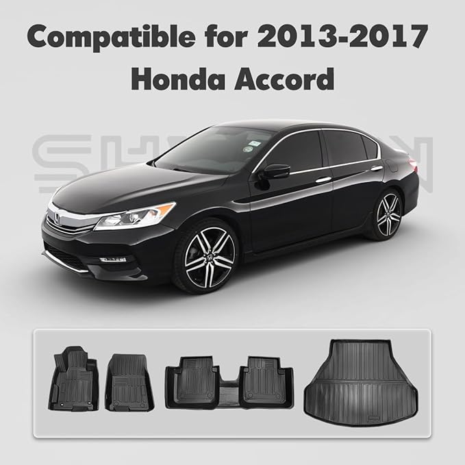 Compatible for 2013-2017 Honda Accord Sedan Floor Mats & Cargo Liner All Weather TPE Mats for 2013-2017 Honda Accord Accessories (No Fit for Coupe & Hybrid)