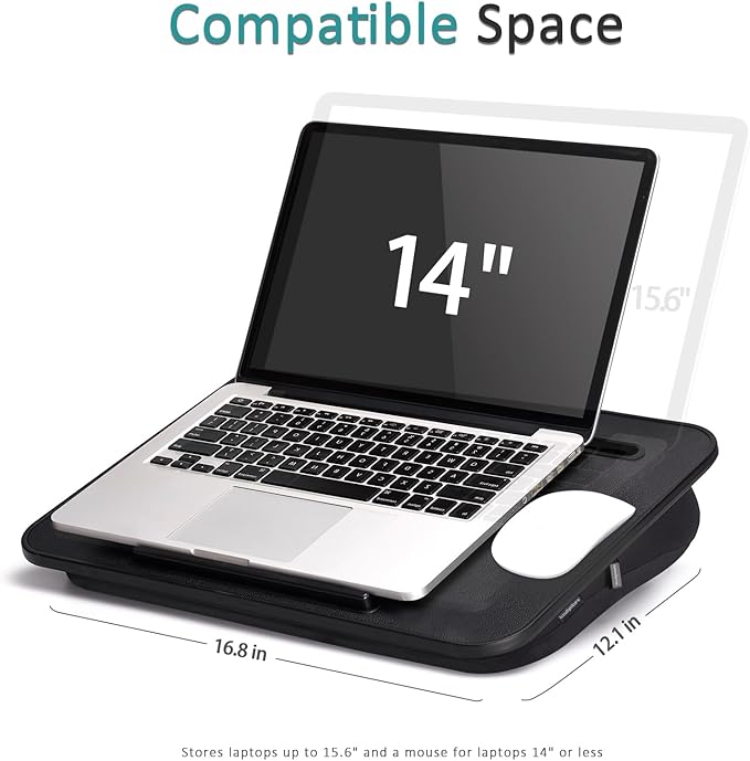 Lap Desk – Laptop Lap Desk with Cushion for Bed, Couch or Floor, Fits up to 17" Laptop, Built-in Slot, Non-Slip PVC Leather Top, Portable & Lightweight – Home Office, Istudyniture (Small,Black)