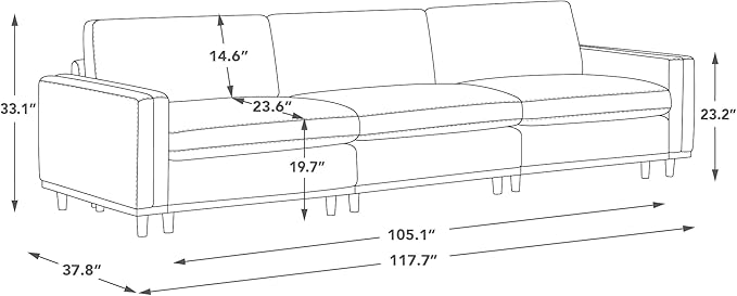 CHITA Super Large Luxury 3 Seat Sectional Modular Sofa, Down Filled Modern Sofa, Deep Seat Comfty Cloud Couch, 118 inch Width, 3 Seat Couch, Solid Wood Leg, Linen