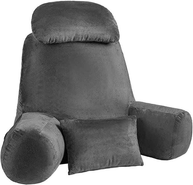 NOONTIDE Reading Pillow for Sitting up in Bed and Couch,32" X-Large Back Pillow for Adult & Teens with Soft Adjustable Neck Roll Backrest Pillow,Washable Cover,Watching TV/Gaming/Relaxing(Darkgrey)